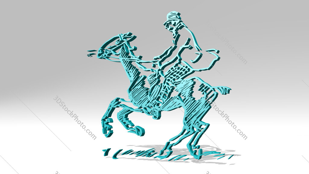 horse ridding drawing 3D icon casting shadow