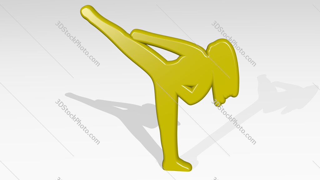 girl doing karate 3D icon casting shadow
