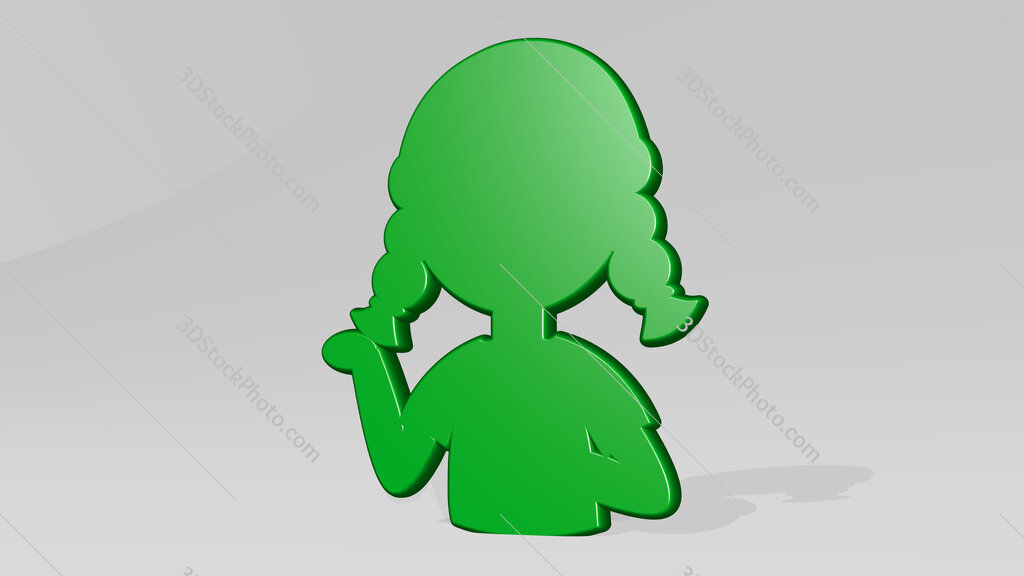 small girl with braided hair 3D icon casting shadow