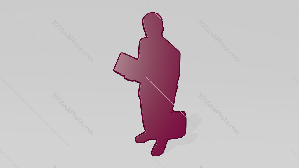 business man with book and bag 3D icon casting shadow