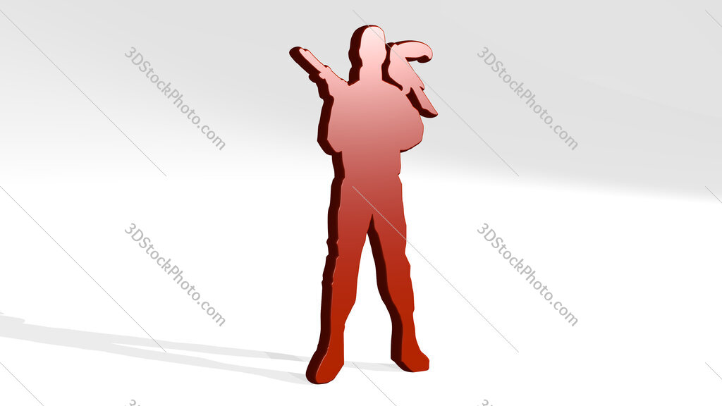 man with gun and bird 3D icon casting shadow