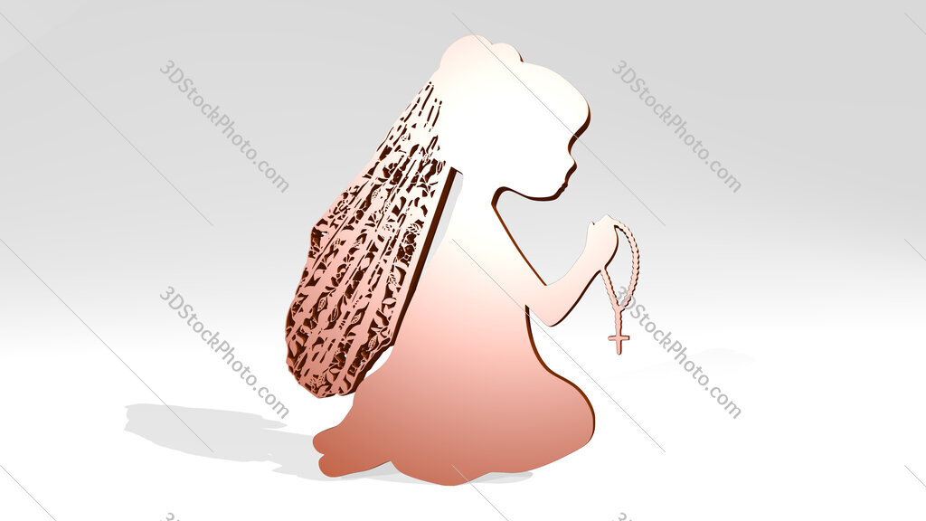 small girl doing Christian pray 3D icon casting shadow