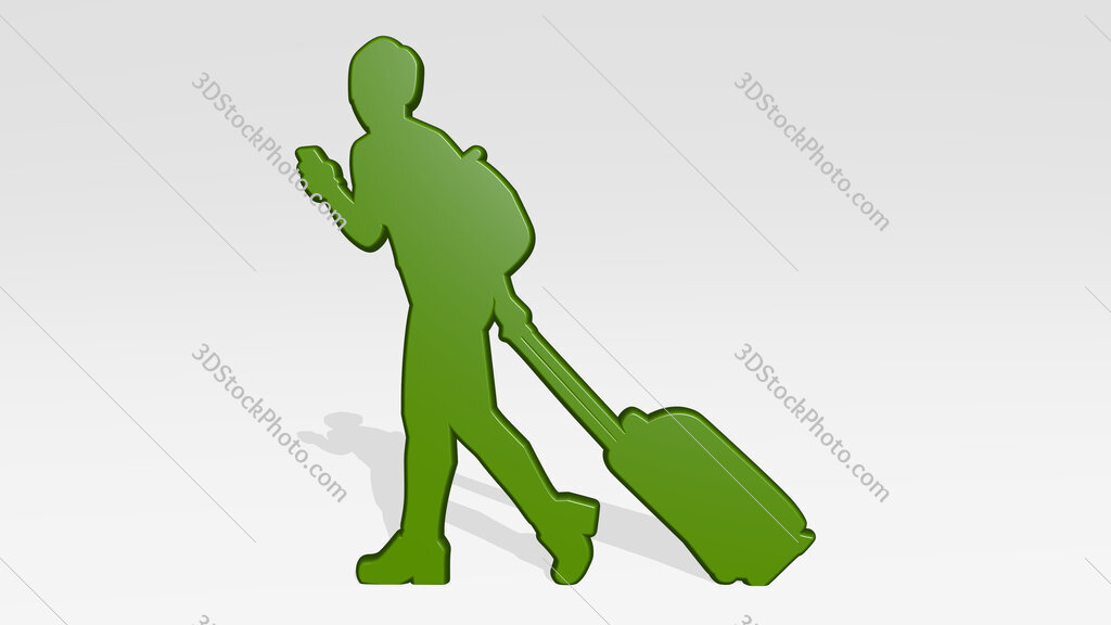 traveling girl 3D icon casting shadow