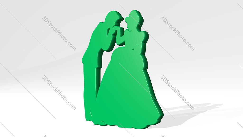 man kissing hand of classic woman 3D icon casting shadow