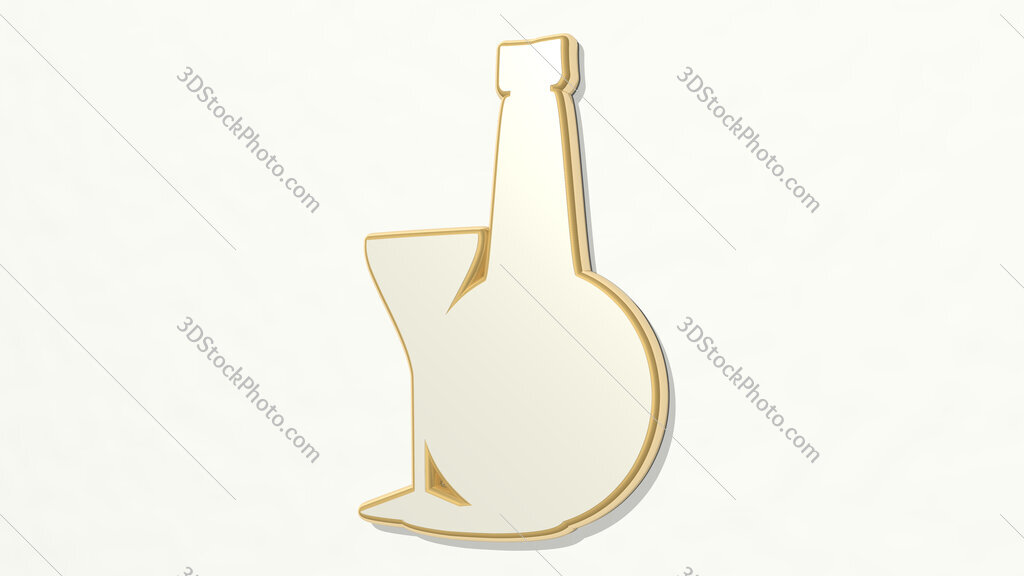 bottle and glass for drinking 3D drawing icon