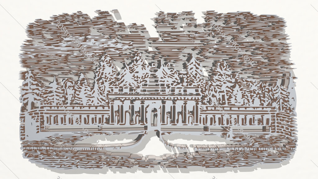ancient mansion drawing 3D drawing icon