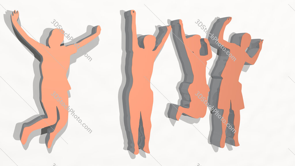 boys and girls dancing and jumping 3D drawing icon