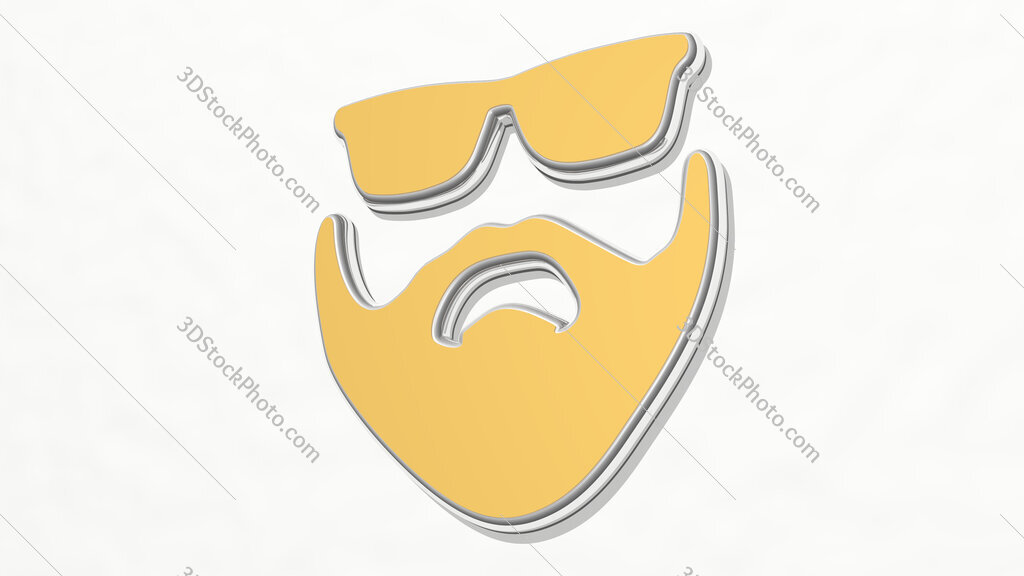 man with beard and sunglasses 3D drawing icon