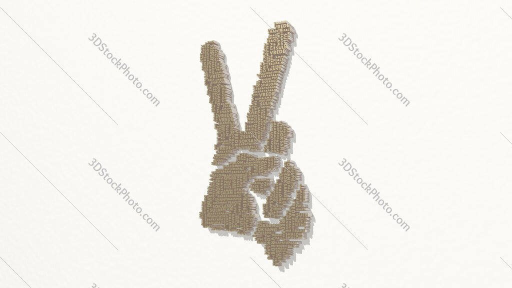 victory sign made by words 3D drawing icon