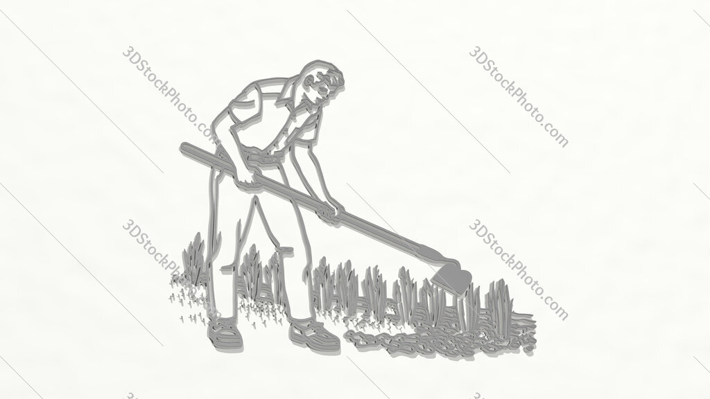 man ploughing 3D drawing icon