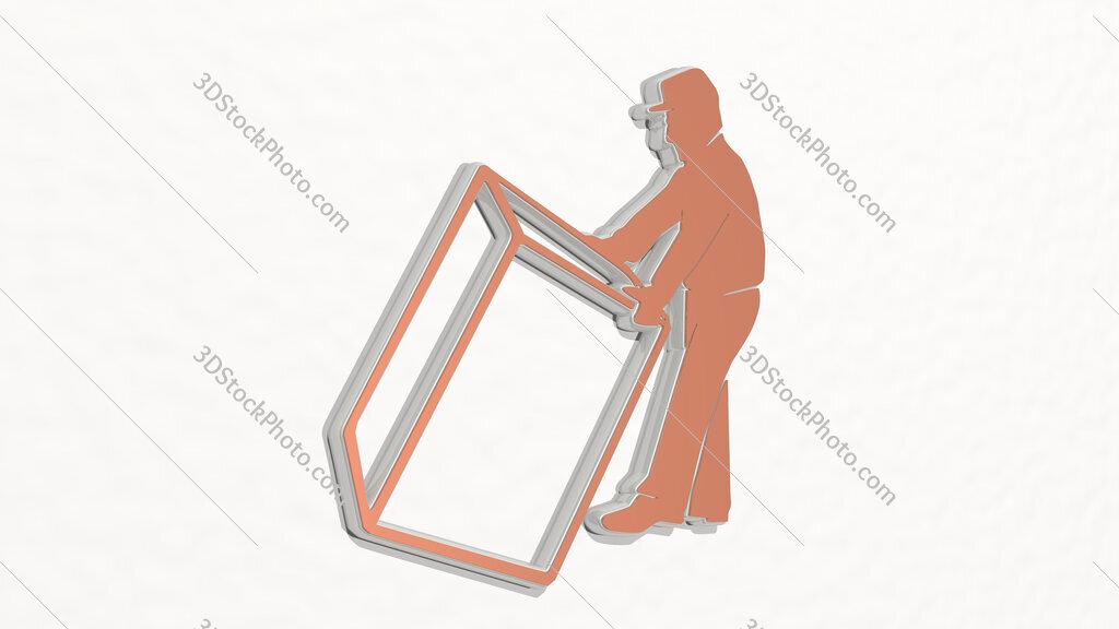 man carrying a big heavy box 3D drawing icon