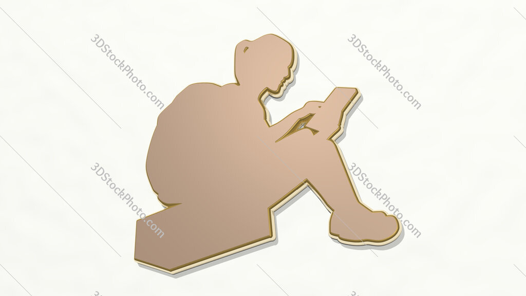 traveling girl with backpack and tablet 3D drawing icon