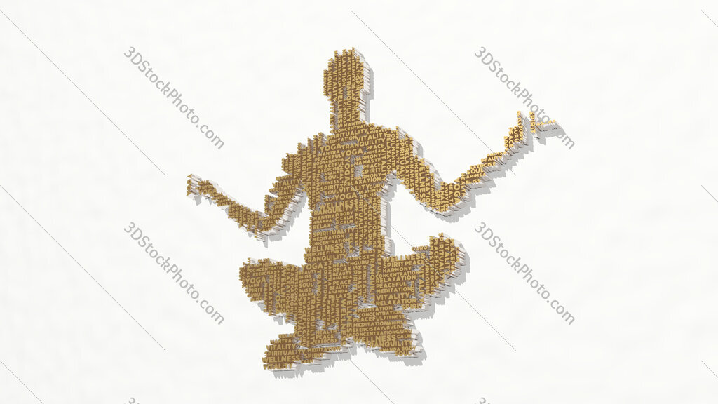 yoga man made of words 3D drawing icon