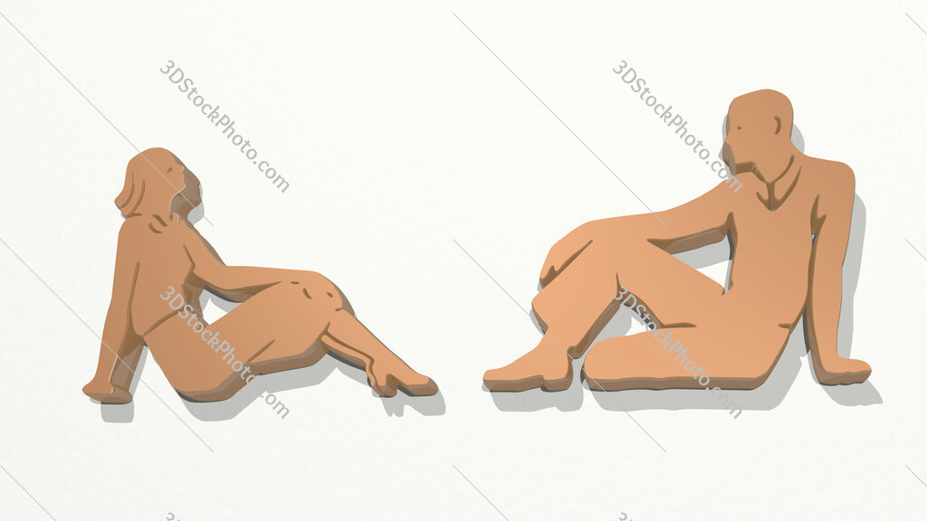mn and woman siting on the floor 3D drawing icon