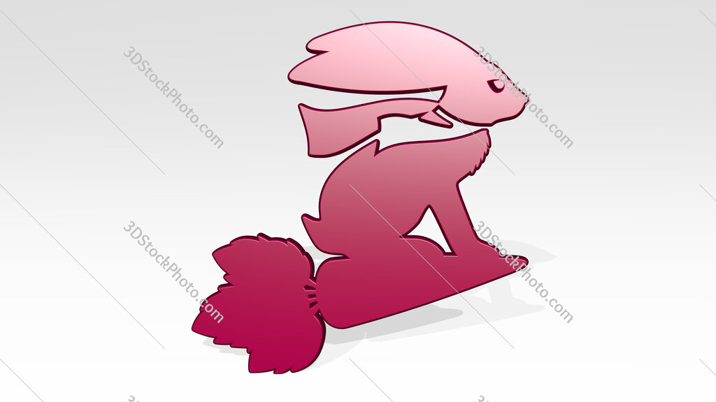 rabbit ridding a flying carrot 3D icon casting shadow