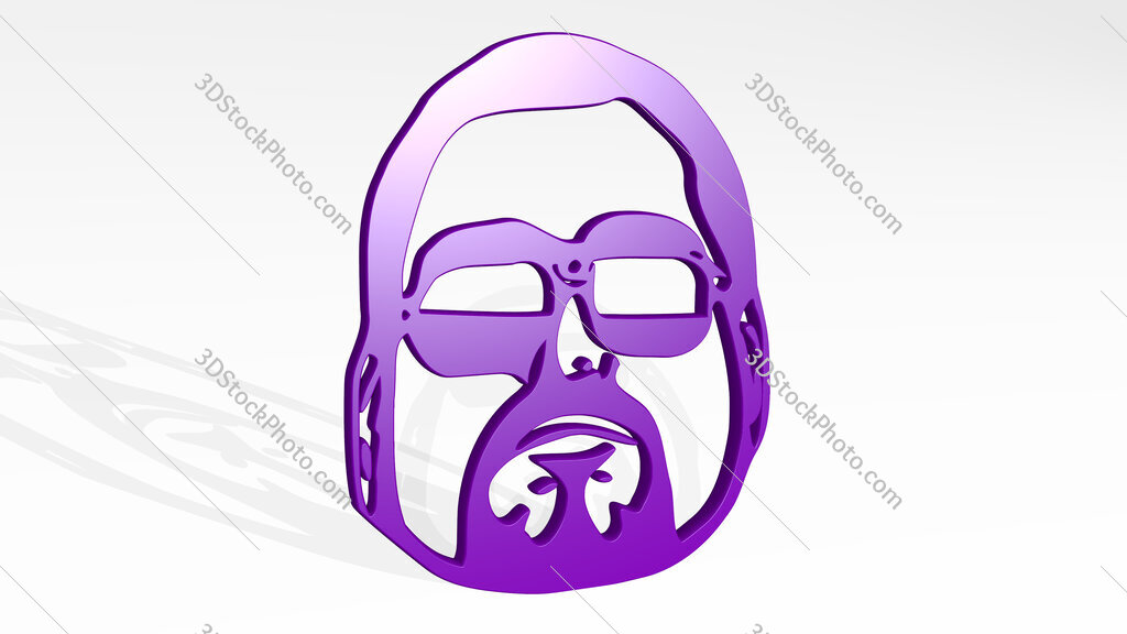 man with beard and sunglasses 3D icon casting shadow