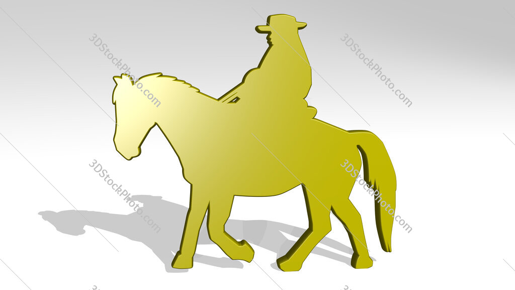 man ridding horse 3D icon casting shadow