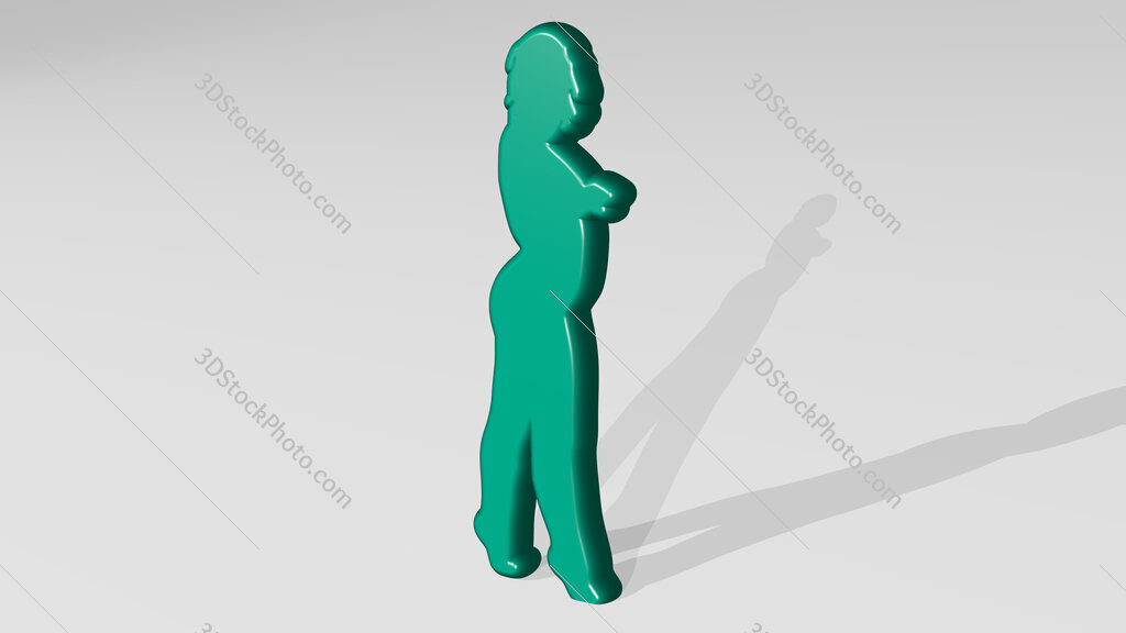 woman with curved body 3D icon casting shadow