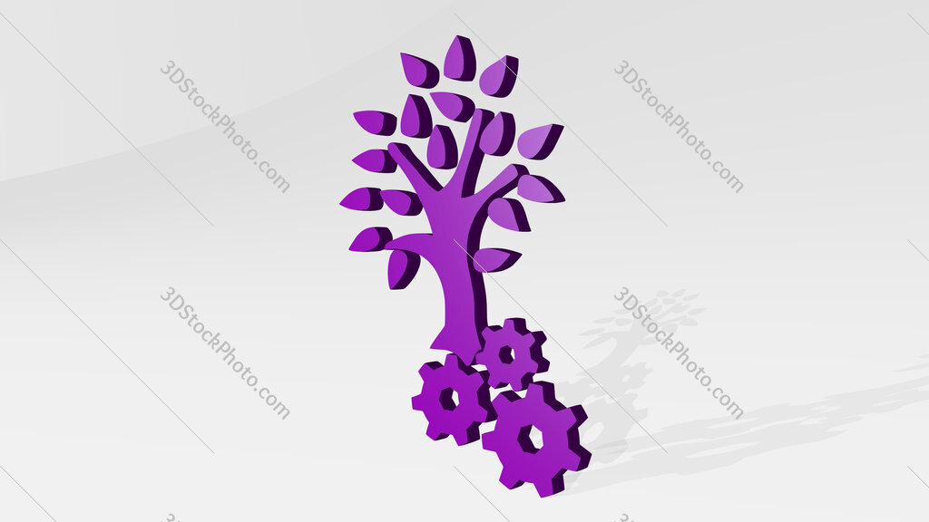 tree and industry 3D icon casting shadow