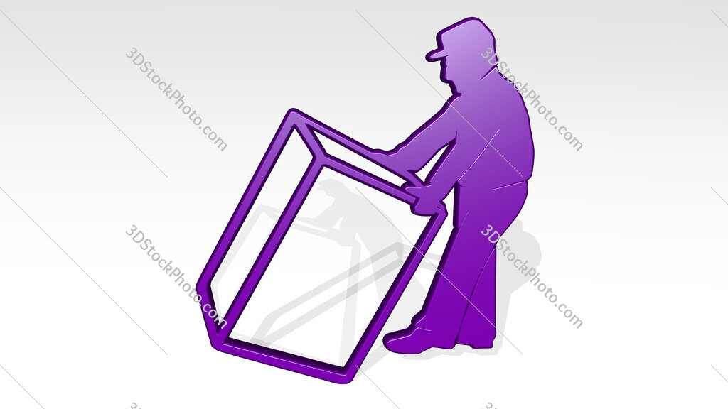 man carrying a big heavy box 3D icon casting shadow