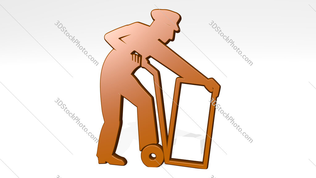 porter carrying a box 3D icon casting shadow