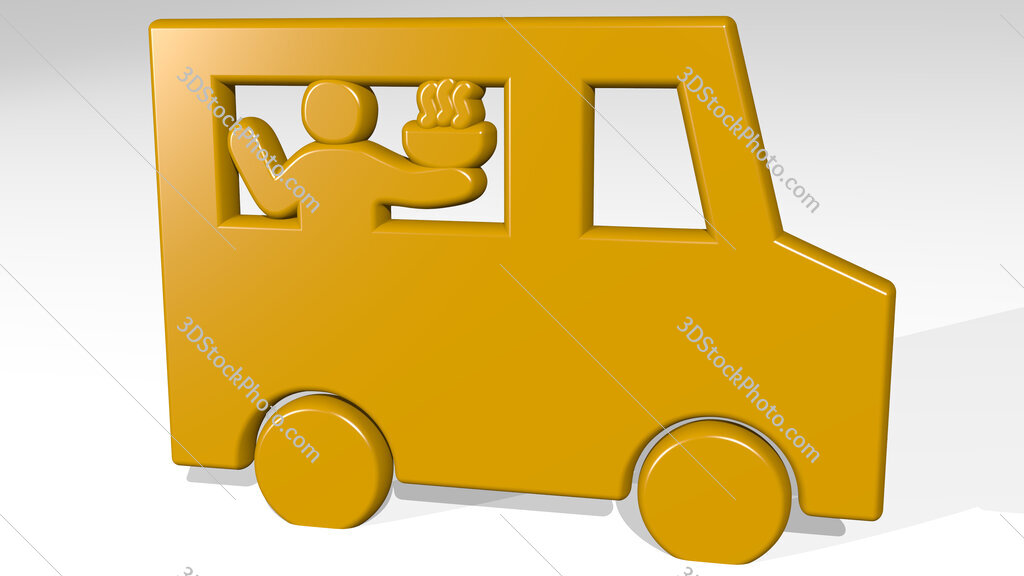 feed street seller in car 3D icon casting shadow