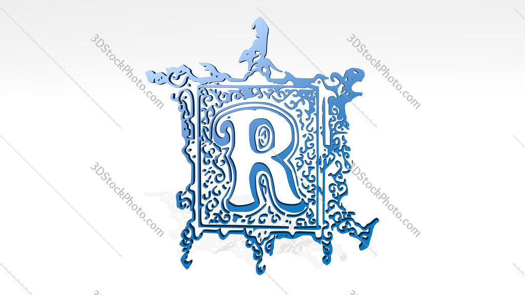 ancient R letter 3D icon casting shadow