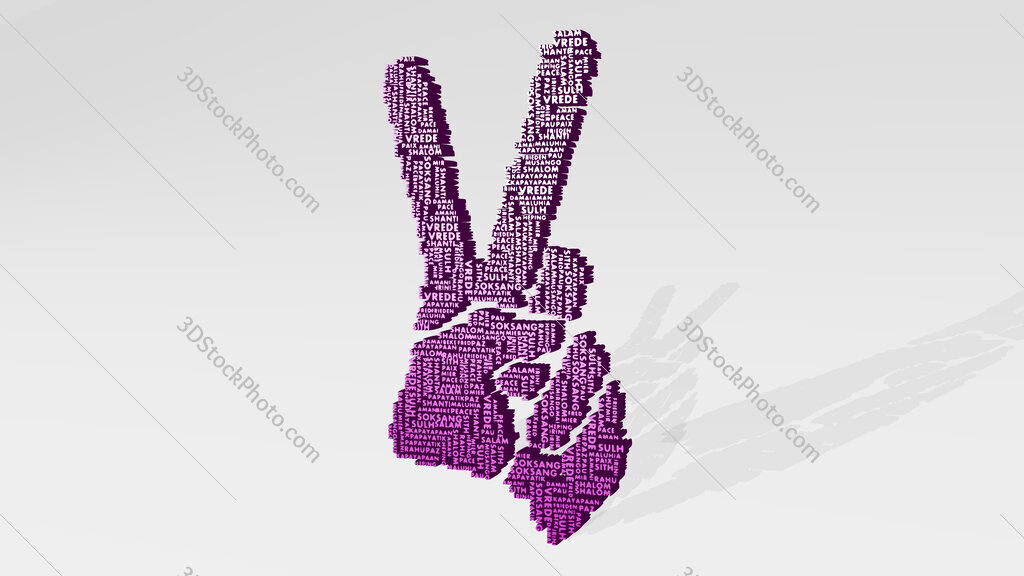 victory sign made by words 3D icon casting shadow