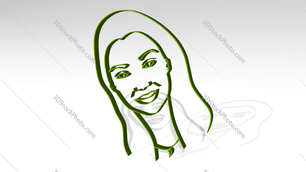 drawing o girl face 3D icon casting shadow