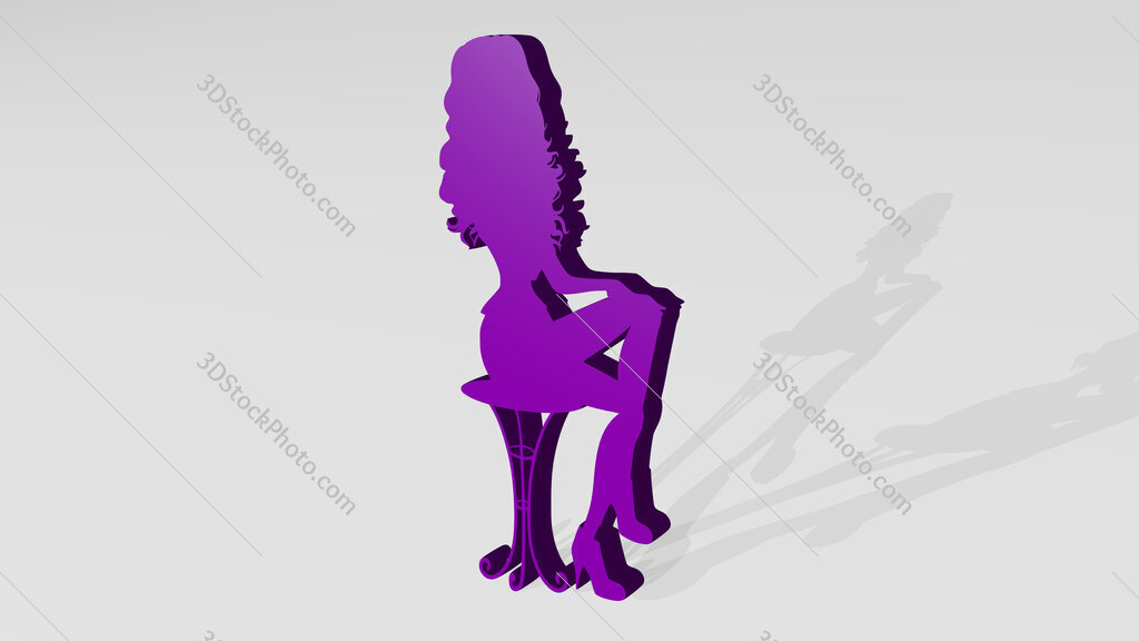 stylish woman siting on chair 3D icon casting shadow