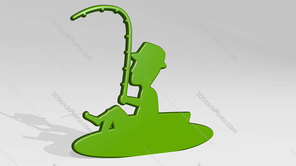 man relaxing and fishing 3D icon casting shadow