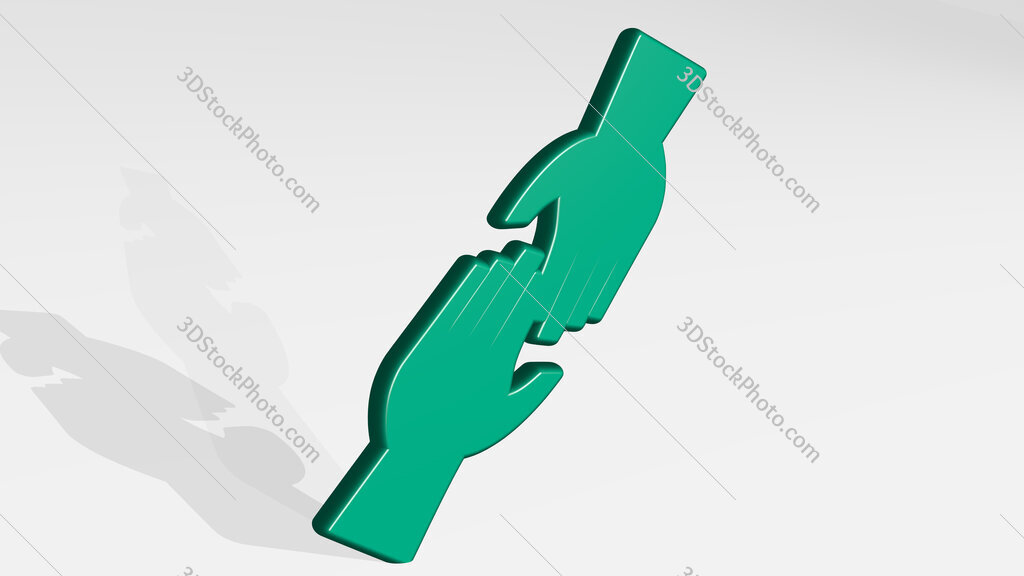 hand in hand 3D icon casting shadow