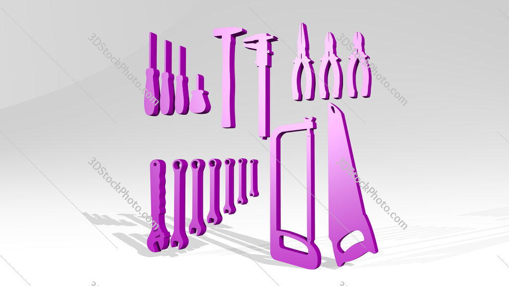 metal tools 3D icon casting shadow