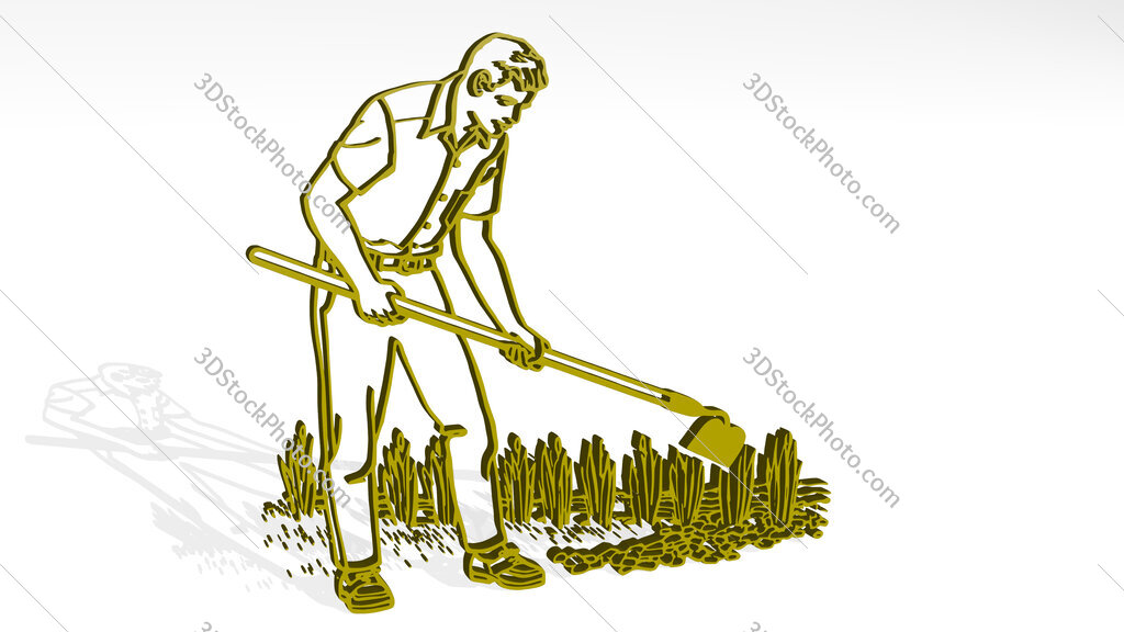 man ploughing 3D icon casting shadow
