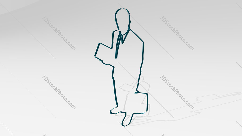 business man with book and bag 3D icon casting shadow