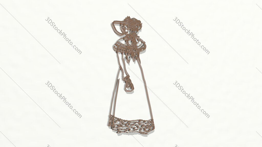 classic woman with old-fashioned dress 3D drawing icon