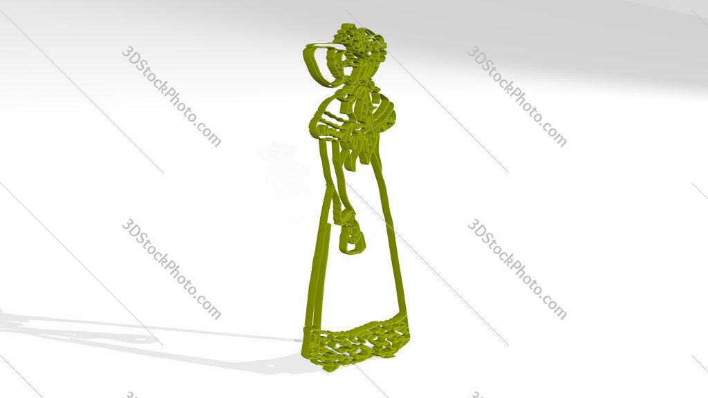 classic woman with old-fashioned dress 3D icon casting shadow