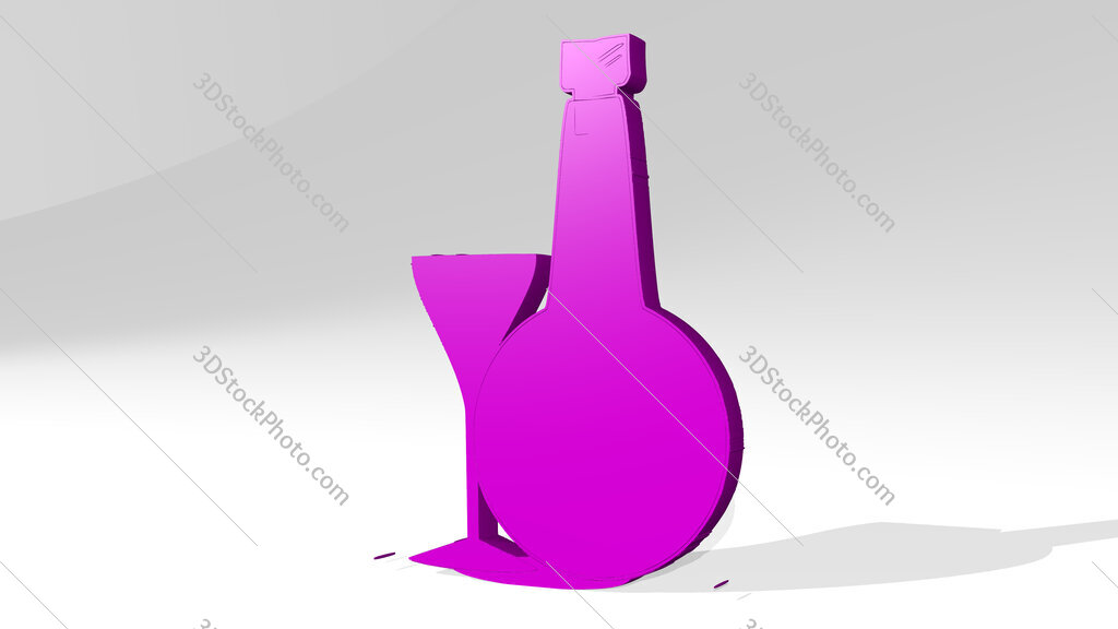 bottle and glass for drinking 3D drawing icon on white floor