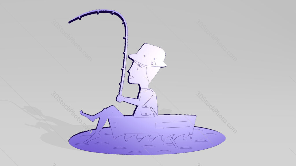 man relaxing and fishing 3D drawing icon on white floor