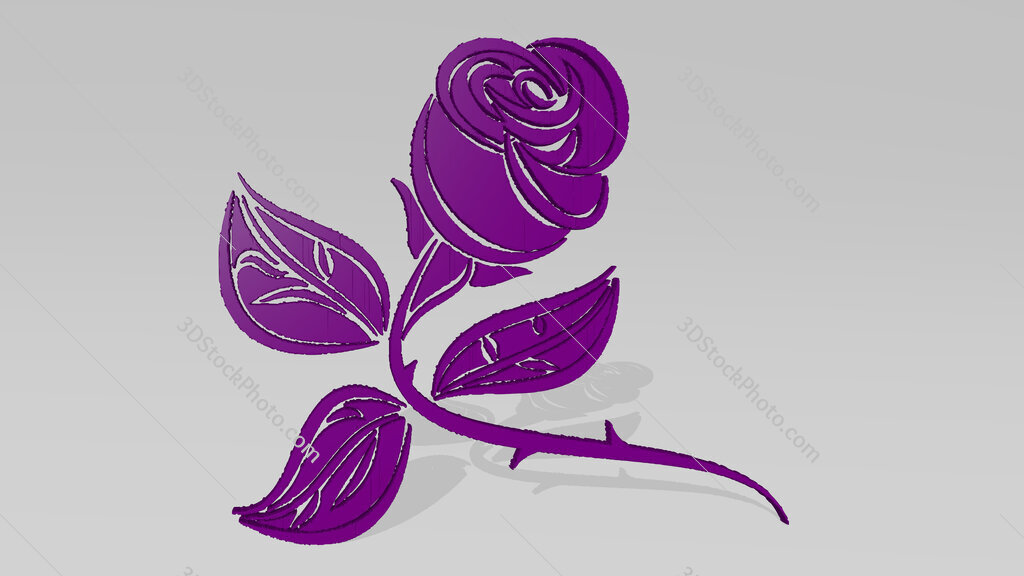 rose flower 3D drawing icon on white floor