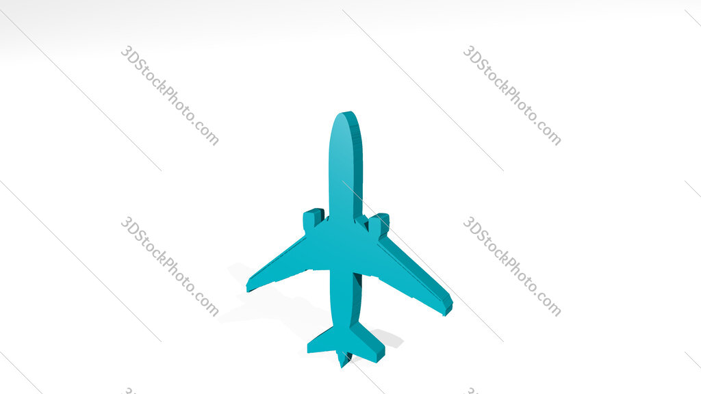 aeroplane vertical 3D drawing icon on white floor