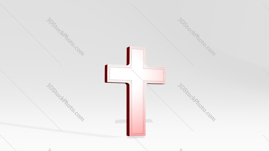 Christian cross 3D drawing icon on white floor