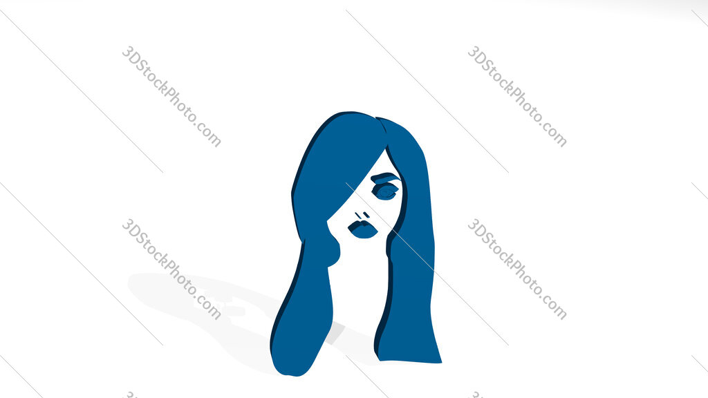 beautiful girl face with long hair 3D drawing icon on white floor