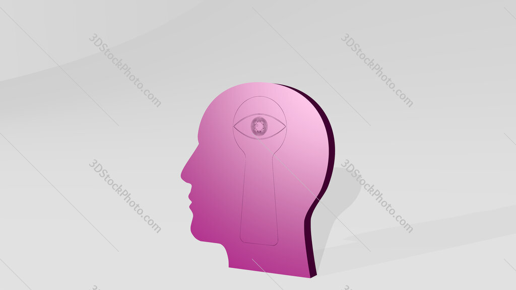 human head 3D drawing icon on white floor