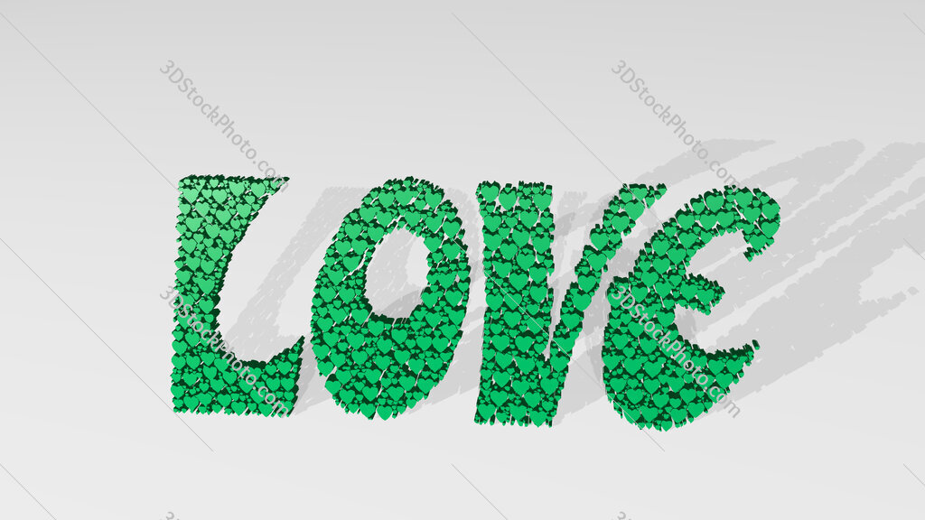 Love word by heart shape 3D drawing icon on white floor