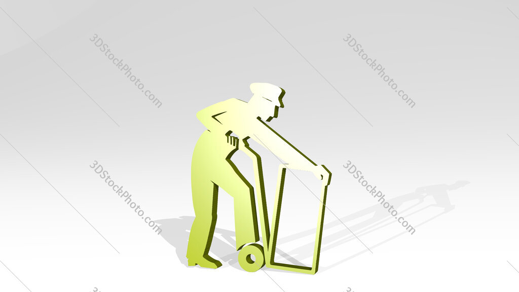 porter carrying a box 3D drawing icon on white floor