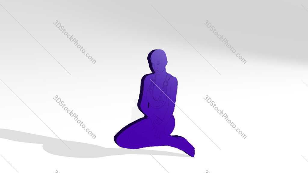 sad girl sitting on floor 3D drawing icon on white floor