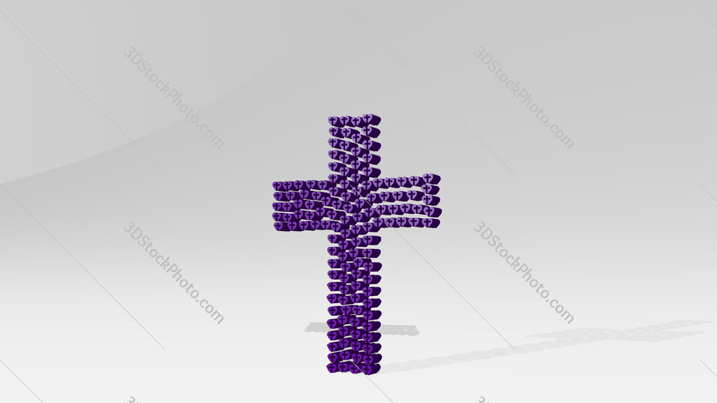 Christian cross 3D drawing icon on white floor