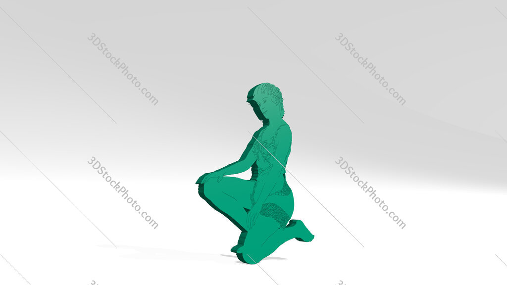 woman siting on knees 3D drawing icon on white floor