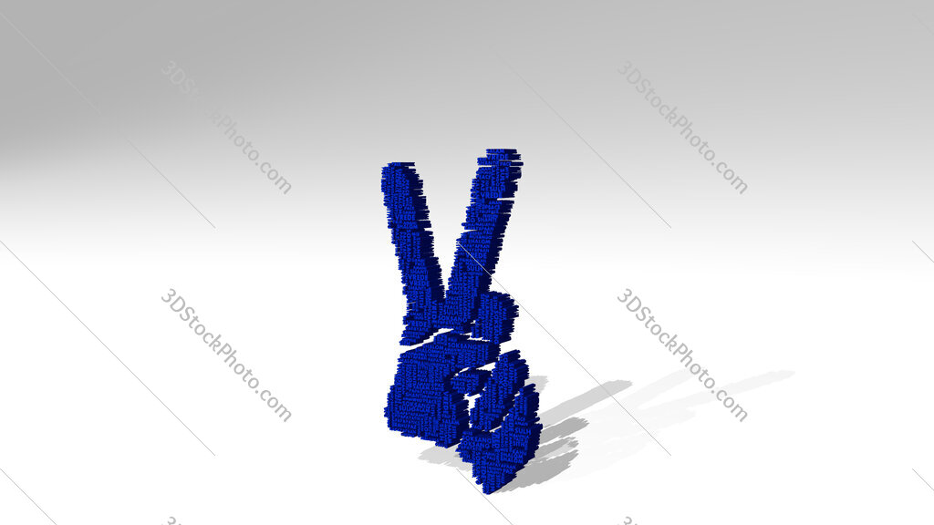 victory sign made by words 3D drawing icon on white floor
